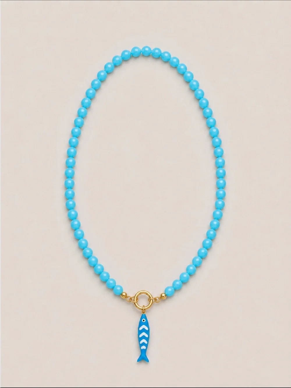 Turquoise Beaded Necklace with Blue Fish Charm